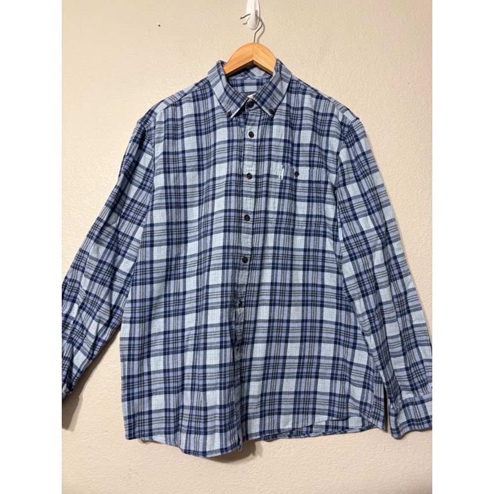 Johnnie-O Hangin Out Mens XL Blue Plaid Flannel Button Down Shirt Cotton L Slv